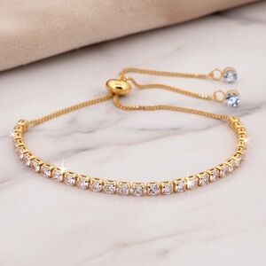 Crystal Tennis Bracelet - Gold Adjustable Bolo Slider Bracelet with Swarovski